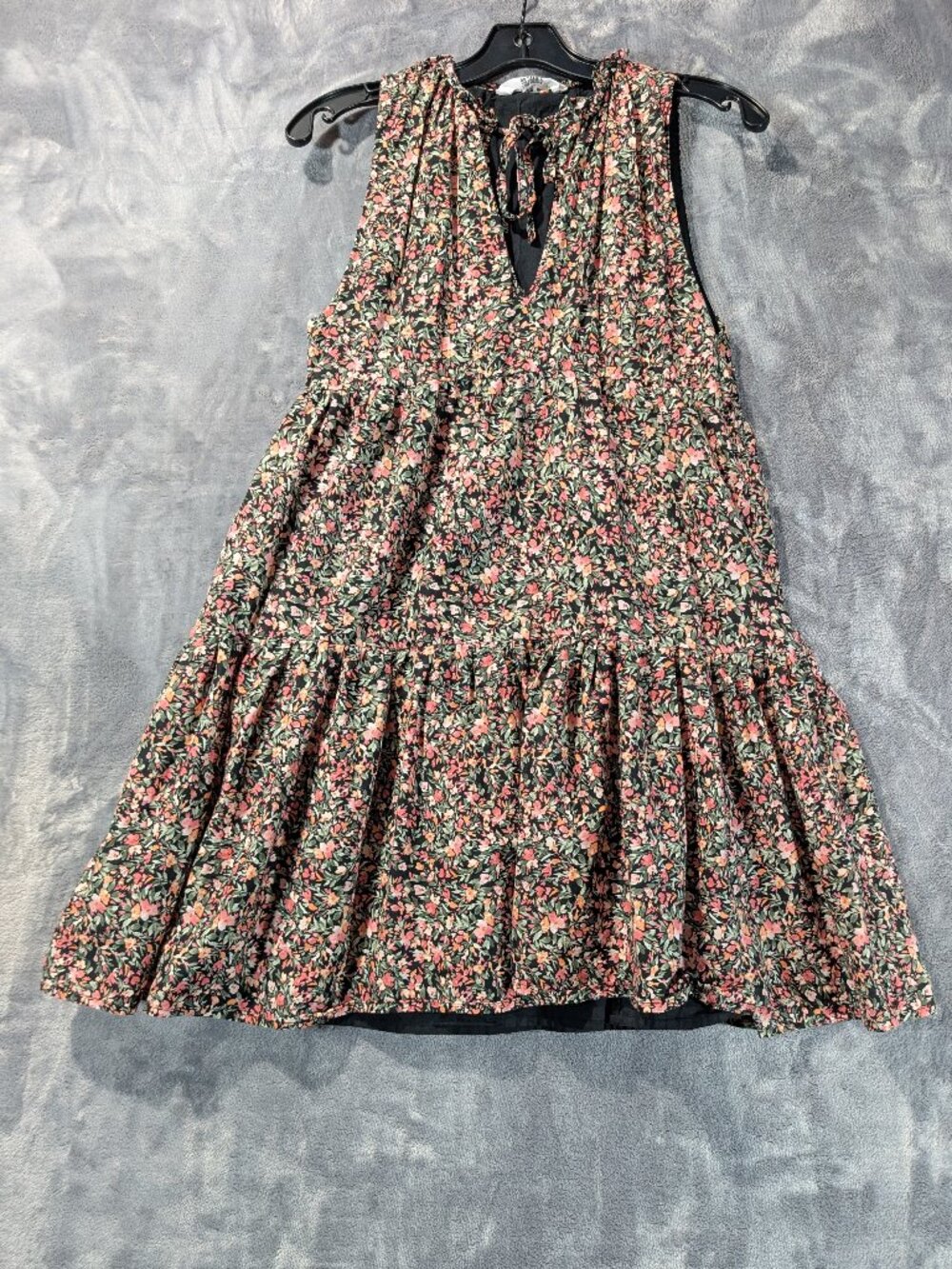 BB Dakota Steve Madden 100% Cotton Black Ditsy Floral Tiered Babydoll Dress XS
